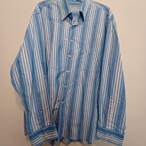 Alan Flusser Shirt Mens XL Extra Large Blues White Long‎ Sleeve Button Down